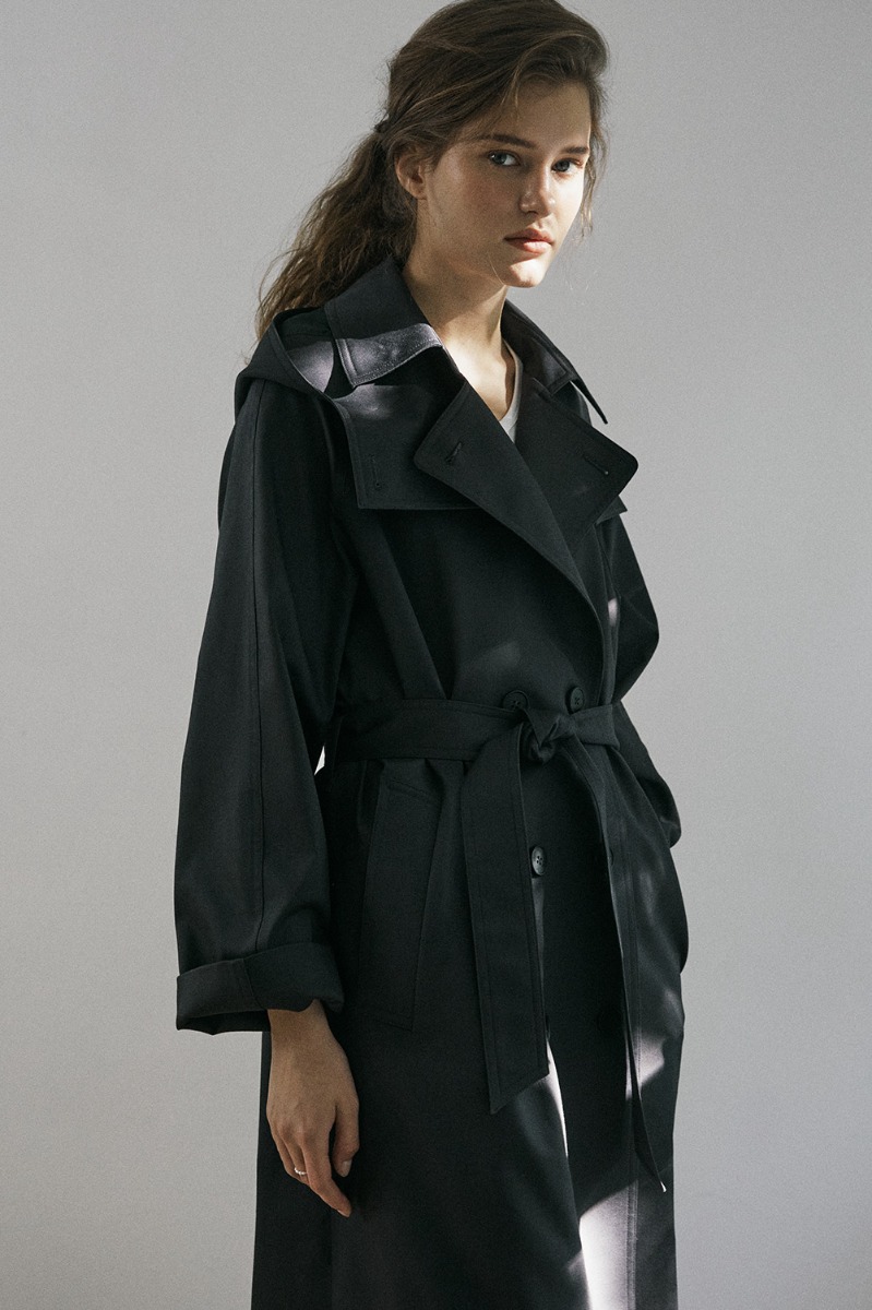 Charcoal Hooded Trench Coat