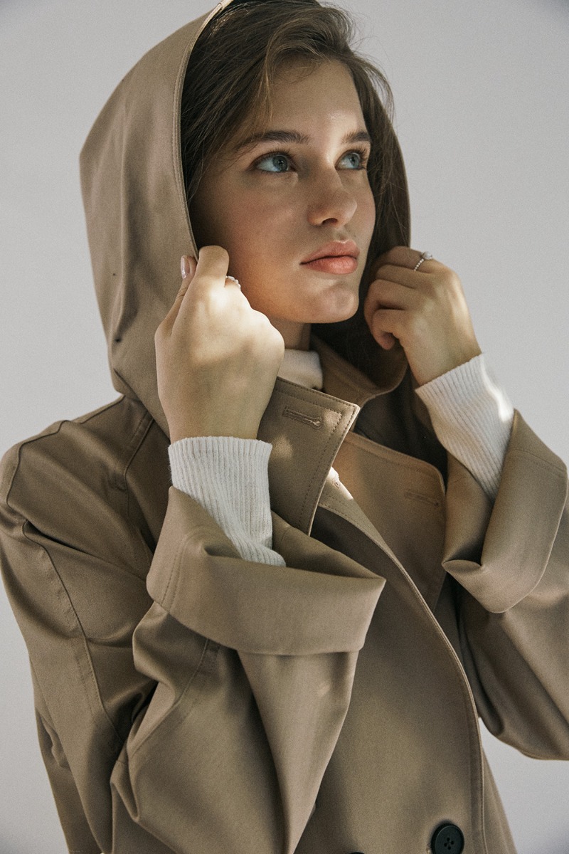 Camel Hooded Trench Coat